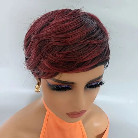 🆕🧒🏽Wine Red and Black Bob Pixie Cut Wig - Picture 5 of 8
